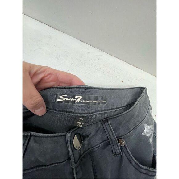 Seven 7 High Rise Ankle Skinny Black Distressed Sparkling Stars Jeans Size 12 - Picture 7 of 10